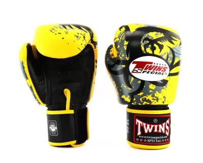 นวมชกมวยหนังแท้ Twins Special Boxing Gloves FBGVL3-36 Tribal Dragon White Red Green Yellow Colors Genuine Leather For Training Sparring
