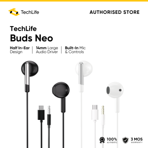 TechLife Buds Neo l Wired Earphone with Built-In Mic for 3.5mm / Type-C