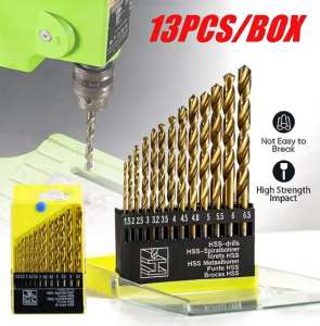 13Pcs Titanium Twist Drill Bit Set 1.5mm-6.5mm HSS Drill Metric Round Shank