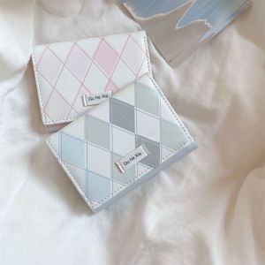 JING Blue Card Bag Simple With Checkered Pattern Small Purse Korean style Multifunctional Credit Card Holder Women