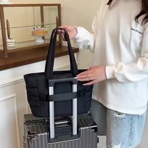 AE Túi xách thêu đơn giản và đa năng túi đeo vai đi làm/du lịch màu trơn túi tote nhiều ngăn dành cho nữ sinh viên đại học.