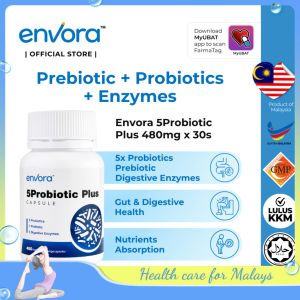 Muyuan~Envora 5Probiotic & Prebiotic Complex Plus 480mg x 30s Probiotik dan Prebiotik - Gut Health Digestion Bloating