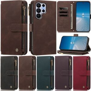 Flip Leather Zipper Wallet Case For Samsung Galaxy S26 Ultra S25 Ultra S26 FE S24 Ultra S25 FE S23 Ultra S24 FE S22 Ultra S23 FE S26 Edge Cards Phone Cover