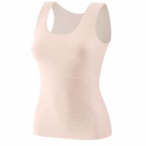 WININ Double Pockets Thermal Underwear Camisole Traceless Sleeveless Thermal Tops  Round Neck Women Thermal Underwear Vest Autumn Winter