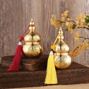 HOUCHU Brass Fire-avoiding Dragon Gourd Chinese Style Handicraft Copper Gourd Durable Ancient Craft Gourd Ornament  Room