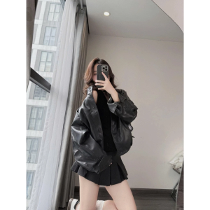 [Hàng QC/ 2 Lớp] Áo Khoác Da Trơn Cúc Đôi Form Rộng Bo Chun Viền Gấu Siêu Xinh MS107