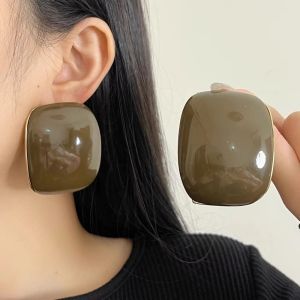 NOONOOR Curved Square Exaggerated Square Earrings Resin Metal Arc Block Stud Earrings Vintage Large Geometric Earrings Party Daily Accessories