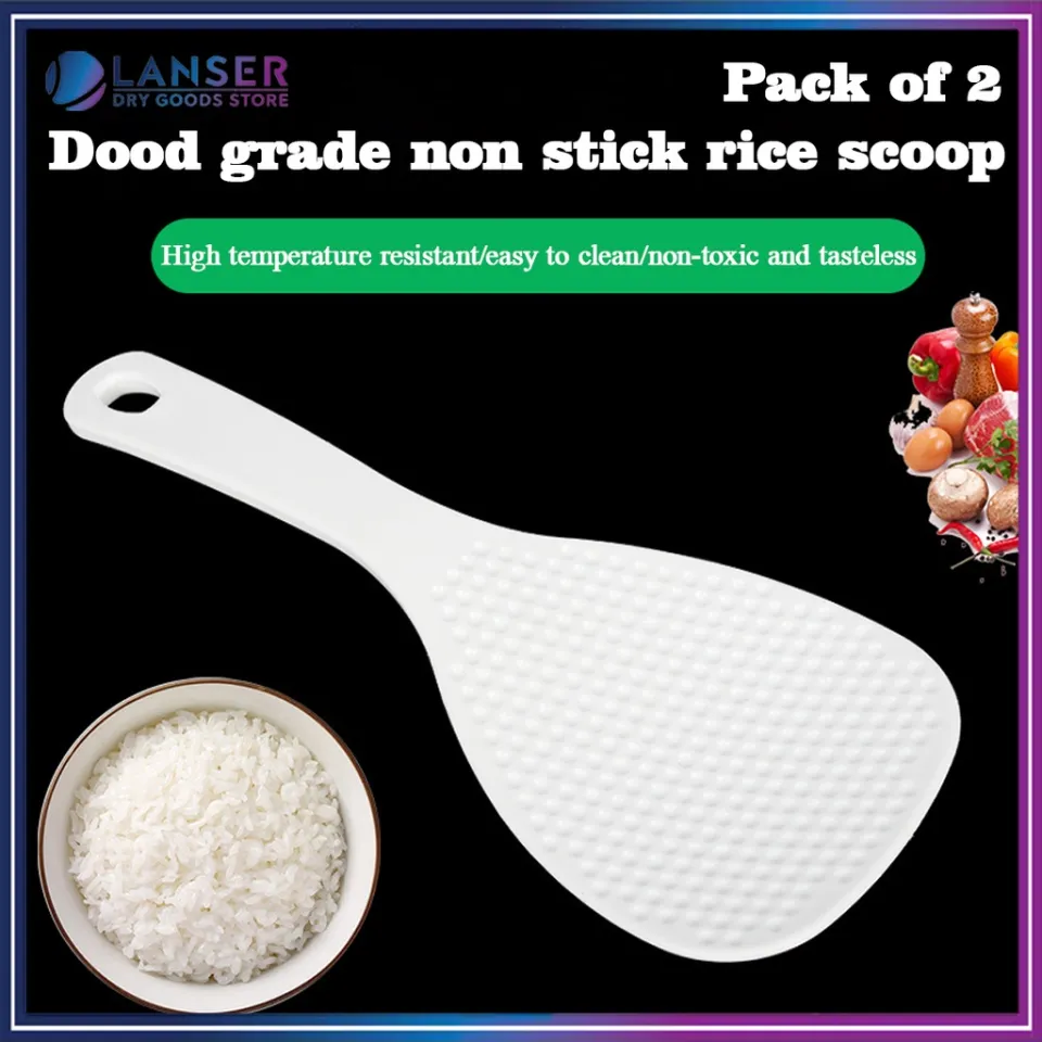 2pcs Rice Spoon Rice Paddle Silicone Rice Scooper Kitchen Accessory Rice Spatula With Wooden Handle