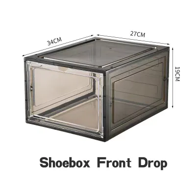 JMlfie Front Drop Hard Case Magnetic Door Transparent Stackable Shoe Box / Storage Shoe Box Extra Large Size 13 US Shoes 46.5 Yards Transparent Black Print Pattern Shoebox Flip Side Door Open Foldable Basketball Organizers Stackable Rack Storage Boxes