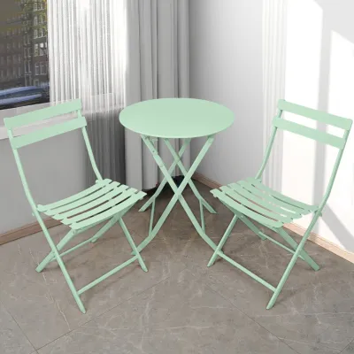 KIMDELIN Luxury Bistro Set 3 Pieces Heavy-duty Folding Garden Table and Chairs Outdoor Patio Balcony Garden Furniture 1 Round Table and 2 Chairs