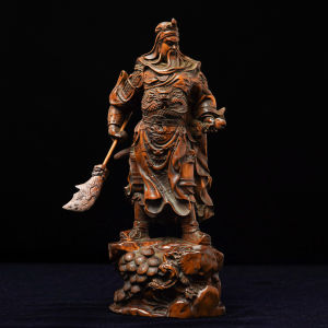 Guan Gong statue Guan Yu wood carving sculpture symbolizing the Wealth God ideal for Feng Shui and home decor representing protection honor and prosperity in your space