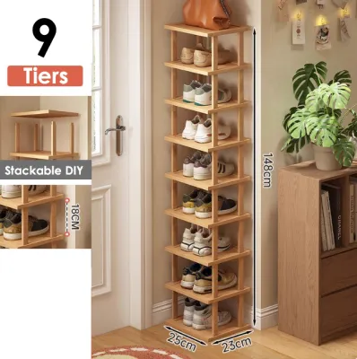 🇸🇬 Stackable DIY Bamboo Doorway Shoe Rack / Tall Narrow Shoe Rack Organizer for Entryway or Corner Small Shoe Rack for Narrow SpaceShoe Shelf
