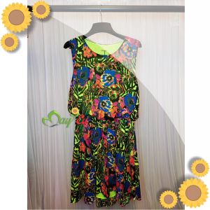 FS-MD010 Floral Chiffon Midi Flare Dress 雪纺艺术花卉图案连身裙前短后长宽松显瘦裙