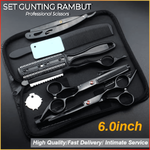 NO LIMIT Freelander Set Gunting Rambut Lengkap Sasak Flat Tajam Salon Stainless Steel 8 PCS HI679