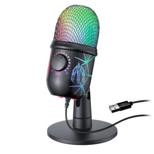Micrô chơi game USB cho PC tụ điện Podcast để ghi âm phòng thu với giắc cắm tai nghe đèn Led khử tiếng ồn2026