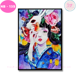Tranh cô gái Nhật Bản in vải canvas có khung tặng đinh treo trang trí không gian phong cách Nhật độc đáo - làm theo yêu cầu