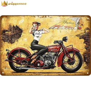 [Ready]Vintage Metal Tin Sign Plate Poster Chic Motorcycle Poster Retro Metal Wall Decor Plaques Shabby Pub Bar Home Art Decoration Plates