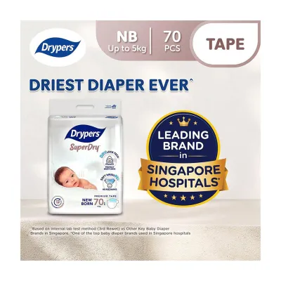 Drypers SuperDry Premium Tape Baby Diaper NB 70s (Below 5KG)
