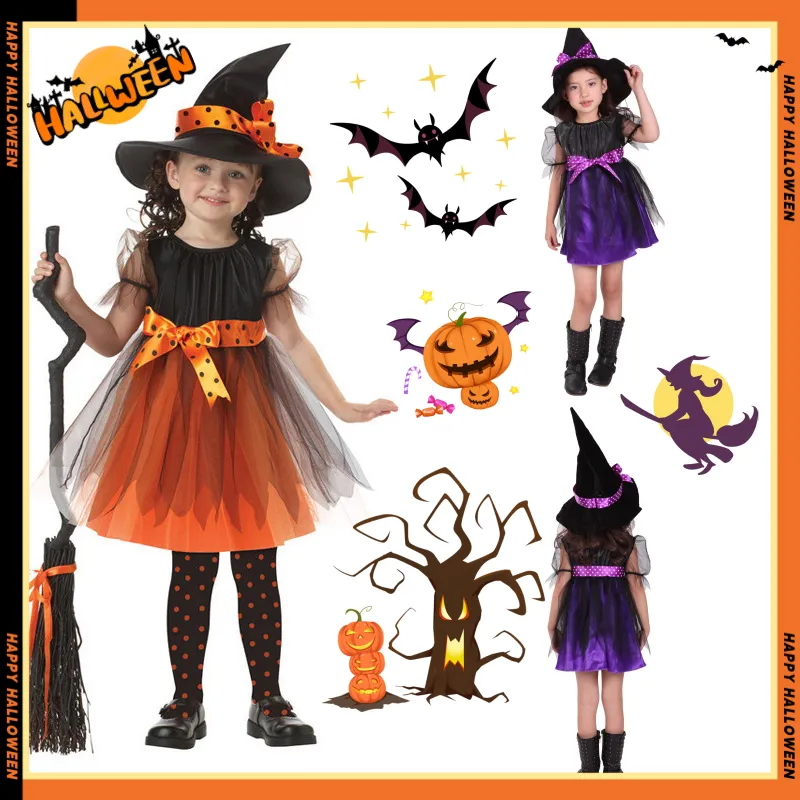 Halloween Costumes for Kids Girls Witch Costume Pumpkin Cosplay