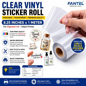 Fantel Clear Vinyl Sticker Roll 8.25 Inches x 1 Meter for Pigment Ink Inkjet Printer