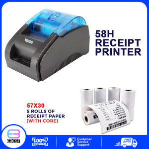 Officom 58H Desktop Printer Bluetooth/USB Auto Cut with 5pcs Roll Thermal Receipt Paper for Thermal Receipt Printer