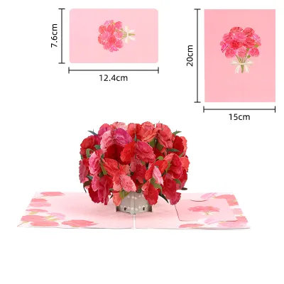 Valentines Day 3D Flower Bouquet Greeting Card Romantic Handmade Card Unique Pop Up Design Gift Card For Lovers Couples Friends