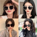 2023 New Sunscreen Square Large Frame Personality Glasses GM Bright Black Plain Tone Sunglasses UV Resistant Womens Summer Retro Slim Eyeglasses Fashion Accessories. 