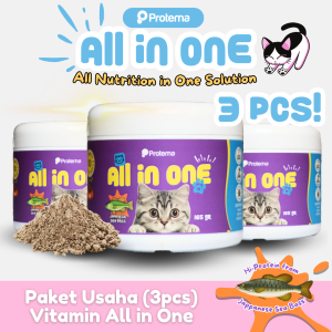 [3 PCS] ALL IN ONE BY PROTEMA | VITAMIN HARIAN KUCING | KESEHATAN IMUN BULU JANTUNG MATA PENCERNAAN URINARI +NAFSU MAKAN | 165 GR | MAKANAN & SNACK KUCING | PAKET USAHA