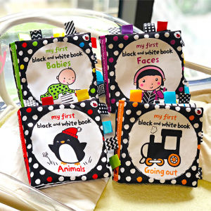 15X15CM Soft Baby Can Bite Black and White Label Cloth Book for Baby Newborn Infant Visually Stimulates the Ringing Paper to Tear Not Rotte Early Education Books Activities Cloth Quiet Books for Boys Girls