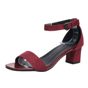 [Free Shipping] WomenS Chunky-Heeled Single-Strap Sandals 2025 New Summer Casual And Versatile Black Suede High-Heeled Chunky-Heeled Sandals
