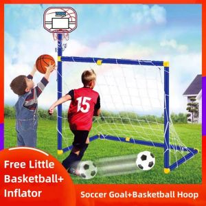 2 in 1 Goal Pool with Basketball Hoop Set for Kids Outdoor Sports Basketball Stand Soccer Goal