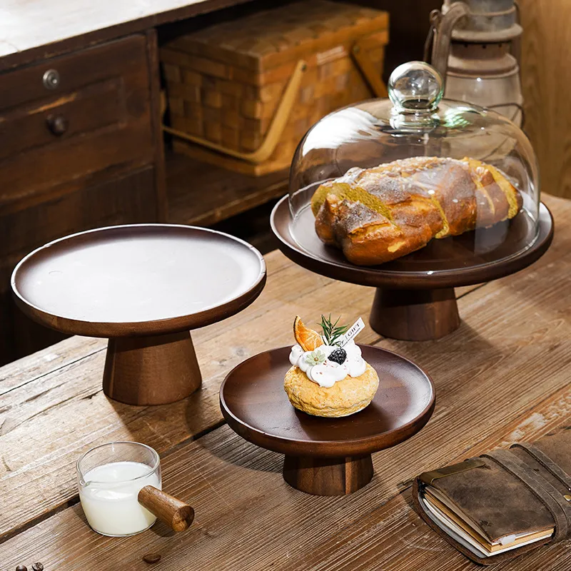 Wooden Cake Stand Dessert Plate Cake Holder Serving Tray Tall Wooden Base with Glass Lid for Dessert Table Lazada PH
