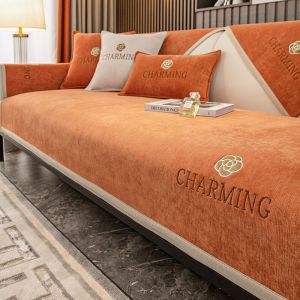 Chenille Plush Sofa Towel Cover Solid Color Thicken Quilted L Shaped Non-slip Couch Cushion 1 2 3 4 Seater Living Room Decoration