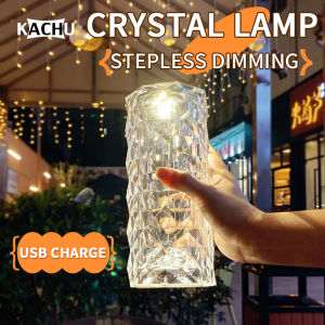 LED light charging rose crystal diamond table lamp 3 color touch switch home decoration bedroom night light