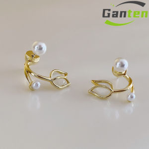 Ganten🍎Anting mutiara bunga tulip gaya Korea anting-anting mewah indah dan dipersonalisasi aksesori serbaguna untuk wanita