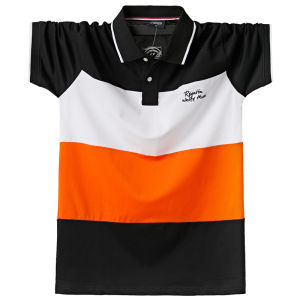 VSheng Big Size Polo T Shirt For Men M To 6XL Stitching Color Stripe Plus Size Collar Short Sleeve