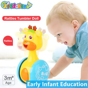 KiddoZone ChildrenCartoon Tumbler Doll Roly-poly Baby Toys Giraffe Tumbler Doll Early Learning Toy Toddler Musical Wobble Rattles Ring Bell Music Learning Educational Toy Cute Shape Toy for Kids