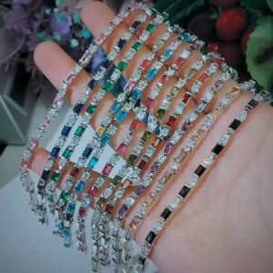 FCSEQUITO Exquisite Ladies Silver Plated Bangle Paved Setting Baguette Cut Baguette Cut AAA Multicolor Cubic Zircon Jewelry Bracelet Charm Daily Party Bangle B200