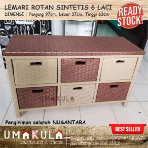 RAK LEMARI ROTAN SINTETIS Meja Bufet 10 Laci Penyimpanan Serbaguna Minimalis Modern Murah Terbaru