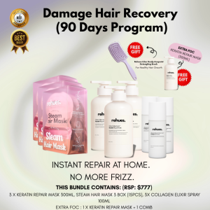 Damage Hair Recovery - 90 Day Program ( 4x Keratin Repair Mask + 3x Steam Hair Mask 5s+ 3x Collagen Spray) - Deep Nourishment for Stronger Shinier Hair - Infused with Hydrolyzed Keratin & Salon Grade Treatment