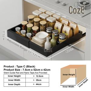 CozE Carbon Steel Slide Out Pull Out Organizer Expandable Pull Out Drawers With Sticky Nano Film