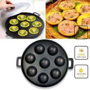 Chảo đỗ bánh khọt 8 lỗ- khuôn đổ bánh chống dính kèm nắp