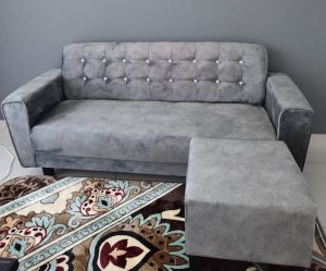 Percuma 1 Bangku Sofa Kain Coklat 3 Seater Sofa Bentuk L