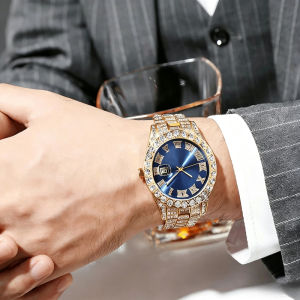 Mens Quartz Watch Stylish Hip Hop Watch Iced-Out Imitation Diamond Roman Scale Fashion Luxury Jewelry Christmas Gift