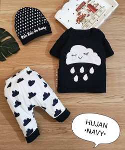 Baju Bayi Setelan Anak Atasan dan Celana Motif Karakter Rain Go Away Free Topi