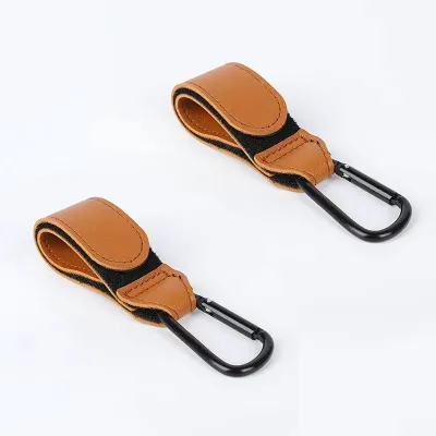 2PCS Universal Stroller Hooks with Hook & Loop Fastener PU Leather Shopping Cart/Bag Hanger Travel Must-Have for Baby