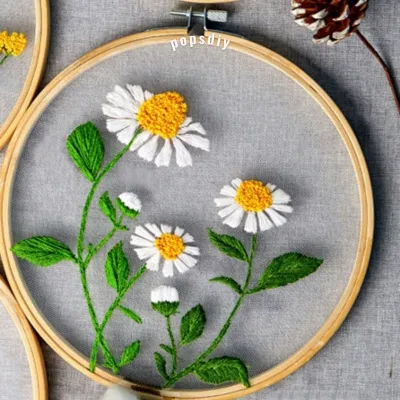 [White & Yellow Series] DIY Embroidery Kit - full set for beginner| Needlework Handmade Set | Handcraft