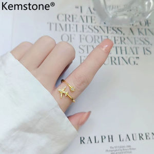 Kemstone Zircon Airplane Rings Womens Silver Rose Gold Plated Adjustable Ring Jewelry