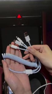 AU100w This car charger cable supports charging three devices simultaneously and is compatible with Huawei and phones type-c 3-in-1 fast charging cable