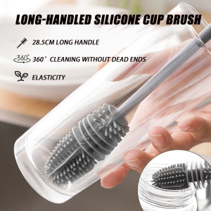 1pc Silicone Long Handle Cup Brush Bottle Brush Scrubbing Brush Cup Cleaner Glass Jar Brush With Hanger Hole